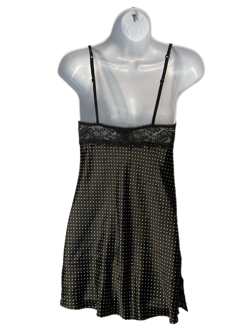 Victoria's Secret XS Black Satin Polka Dot Sexy Chemise Lace Slip Y2K - Picture 14 of 16
